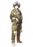  1boy absurdres american_flag black_eyes black_hair camouflage commission gloves gun headset helmet highres holding holding_gun holding_weapon korean_commentary looking_at_viewer military original shino_(r_shughart) smile solo united_states_army watch weapon wristwatch 