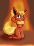  anthro blonde_hair breasts curvaceous curvy_figure eeveelution female flareon fluffy fluffy_tail fur genitals hair hands_behind_head hi_res kendratheshinyeevee lava neck_tuft nintendo nipples nude pawpads pok&eacute;mon pok&eacute;mon_(species) pok&eacute;morph ponytail pose pussy red_body red_fur smile solo tuft video_games volcano voluptuous yellow_body yellow_fur 