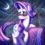  1:1 bodily_fluids eltaile embarrassed equid equine eyewear fabric female fence friendship_is_magic glasses hasbro hi_res horse mammal moon my_little_pony night pony rarity_(mlp) semi-anthro solo spotlight tears 