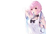  blush bow braids breasts cleavage collar hololive long_hair minato_aqua pink_eyes pink_hair ribbons ruru_keta white 