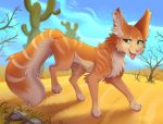  2020 4_toes cactus canid canine day desert detailed_background digital_media_(artwork) female feral fox green_eyes ketty mammal outside paws sand sky solo toes 