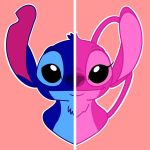  1:1 2020 alien angel_(lilo_and_stitch) antennae_(anatomy) black_eyes blue_body blue_fur blue_nose chest_tuft disney duo experiment_(lilo_and_stitch) eyebrows fur head_tuft lilo_and_stitch long_ears looking_at_viewer meganackkart multicolored_body multicolored_fur pink_background pink_body pink_fur simple_background smile stitch_(lilo_and_stitch) tuft 