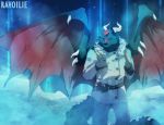  2020 anthro black_body black_fur detailed_background digital_media_(artwork) dragon fur furred_dragon hi_res horn male membrane_(anatomy) membranous_wings night outside ravoilie sky solo star starry_sky wings 