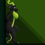  1:1 anthro big_butt black_body breasts butt claws curvy_figure digital_media_(artwork) dragon featureless_breasts female green_background green_body green_claws green_eyes green_horn green_scales hands_behind_back horn kaya_(knockedoutdragon) knockedoutdragon leaning_on_wall looking_down nude pixel_(artwork) scales side_view simple_background solo standing wingless_dragon 