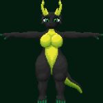  1:1 anthro big_tail black_body breasts claws colored_nails digital_media_(artwork) dragon featureless_breasts featureless_crotch female front_view green_body green_claws green_eyes green_horn green_nails green_scales horn kaya_(knockedoutdragon) knockedoutdragon nails nude pixel_(artwork) scales solo standing t-pose 