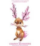  ambiguous_gender blue_eyes branch brown_body brown_fur cherry_blossom cryptid-creations elemental_creature english_text flora_fauna flower fur humor lagomorph leporid mammal pink_body plant pun rabbit simple_background solo tan_body tan_fur text url visual_pun white_background wood 
