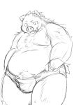  2012 anthro belly bodily_fluids bulge chiro_(artist) clothing kemono male mammal monochrome moobs nipples overweight overweight_anthro overweight_male simple_background solo suid suina sus_(pig) sweat underwear white_background wild_boar 