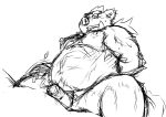  2011 anthro balls belly blush chiro_(artist) genitals kemono male mammal monochrome moobs nipples overweight overweight_anthro overweight_male penis simple_background solo suid suina sus_(pig) white_background wild_boar 