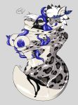  ambiguous_gender anthro areola blue_areola duo felid female hi_res jackson77 living_clothing mammal pantherine simple_background snow_leopard suit_transformation symbiote tentacles transformation unregisteredcat 