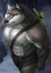  2019 abs anthony_caligula anthro baldric belt biceps big_muscles brown_body brown_fur canid canine canis clothed clothing fenrirwolfen forest fur hi_res male mammal melee_weapon multicolored_body multicolored_fur muscular muscular_anthro muscular_male nipples sheathed_weapon solo sword topless topless_male tree two_tone_body two_tone_fur weapon white_body white_fur wolf zilch1998 