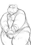  2012 anthro belly chiro_(artist) clothing kemono male mammal monochrome necktie overweight overweight_anthro overweight_male shirt simple_background solo topwear underwear ursid white_background 