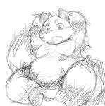  2011 anthro belly biped chiro_(artist) fanfan giant_panda kemono mammal monochrome nipples overweight overweight_anthro simple_background sitting solo ursid white_background 