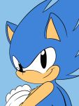  3:4 anthro black_eyes blue_body blue_fur classic_sonic classic_sonic_(universe) clothing digital_media_(artwork) eulipotyphlan fur gloves handwear hedgehog hi_res larrykitty looking_at_viewer male mammal simple_background solo sonic_the_hedgehog sonic_the_hedgehog_(series) video_games 