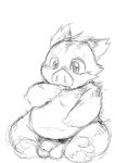  2011 anthro balls belly blush chiro_(artist) flaccid genitals kemono male mammal monochrome penis simple_background sitting slightly_chubby solo suid suina sus_(pig) white_background wild_boar young 