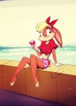  anthro bottomwear clothing dessert female food hi_res ice_cream juneduck21 lagomorph leporid lola_bunny looney_tunes mammal rabbit sea shorts solo summer warner_brothers water 