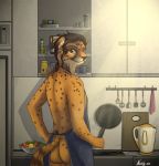  animal_humanoid anthro apron brown_hair brown_nose butt cheek_tuft cheetah clothing cookware facial_tuft felid felid_humanoid feline feline_humanoid food fridge fruit frying_pan fur furniture hair hi_res hot_sauce humanoid kettle kitchen kitchen_cabinet kitchen_spatula kitchen_utensils male mammal mammal_humanoid microwave microwave_oven nantaly plant solo solo_focus spatula spots spotted_body spotted_fur sriracha tailwag tools tuft yellow_body yellow_eyes yellow_fur 