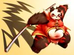  2012 anthro belly black_body black_fur chiro_(artist) clothed clothing fanfan fur giant_panda kemono mammal overweight overweight_anthro red_body red_eyes red_fur solo ursid white_body white_fur 