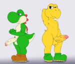  balls duo erection foreskin genitals green_yoshi hand_on_penis humanoid_genitalia humanoid_penis koopa koopa_troopa male mario_bros nintendo nude penile penis pose reptile scalie simple_background squeeshy standing uncut video_games yoshi 