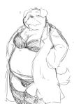  2014 anthro belly canid canine canis chiro_(artist) clothed clothing crossdressing domestic_dog kemono male mammal monochrome overweight overweight_anthro overweight_male simple_background solo underwear white_background 