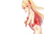  anthropomorphism apron azur_lane babutan blonde_hair blush braids crescent_(azur_lane) garter_belt long_hair no_bra panties red_eyes twintails underwear white 