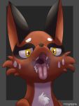  2020 ambiguous_gender bodily_fluids canid canine digital_media_(artwork) fur hi_res looking_at_viewer mammal mouth_shot nickit nintendo open_mouth pok&eacute;mon pok&eacute;mon_(species) simple_background solo suddendraft teeth tongue tongue_out video_games vore yellow_eyes 