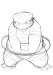  2014 amphibian anthro biped blush chiro_(artist) clothing frog kemono messiah_rundall monochrome overweight overweight_anthro simple_background solo swimwear white_background 