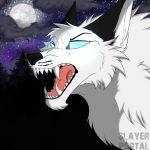  1:1 anthro black_nose canid canine canis cloud coda_the_wolf digital_media_(artwork) fangs forest full_moon fur halloween holidays male mammal moon open_mouth pink_tongue sky slayerportal solo star starry_sky tongue tree were werecanid werecanine werewolf white_body white_fur wolf 