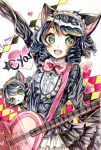  animal_ears black_hair cat_ears colored_pencil_(medium) cyan_(show_by_rock!!) graphite_(medium) guitar heart highres instrument ribbon show_by_rock!! strawberry_heart traditional_media vocaloid watercolor_(medium) yuru_mame 