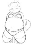  2014 anthro belly blush bulge canid canine canis chiro_(artist) clothed clothing crossdressing domestic_dog kemono male mammal monochrome overweight overweight_anthro overweight_male simple_background solo underwear white_background 
