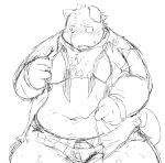 2013 anthro blush canid canine canis chiro_(artist) clothing domestic_dog kemono male mammal monochrome moobs navel necktie overweight overweight_anthro overweight_male shirt simple_background solo topwear underwear white_background 
