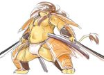  2013 anthro armor asian_clothing barazoku chiro_(artist) clothing east_asian_clothing felid fundoshi japanese_clothing kemono lion male mammal pantherine simple_background solo underwear weapon white_background 