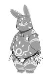  2014 anthro belly chiro_(artist) clothing kemono lagomorph leporid loincloth male mammal monochrome navel nipples rabbit simple_background slightly_chubby solo white_background 