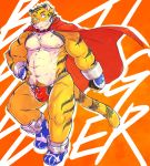  2014 anthro build_tiger build_tiger_(character) bulge cape chiro_(artist) clothing felid kemono male mammal muscular muscular_anthro muscular_male pantherine solo tiger underwear 
