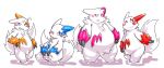  2013 anthro belly blue_body blue_fur blush chiro_(artist) fur group kemono nintendo orange_body orange_fur overweight pink_body pink_fur pok&eacute;mon pok&eacute;mon_(species) shiny_pok&eacute;mon sitting video_games white_body white_fur zangoose 