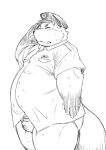  2015 anthro blush bulge butt canid canine canis chiro_(artist) clothing domestic_dog eyes_closed kemono male mammal monochrome overweight overweight_anthro overweight_male police_hat shirt solo topwear underwear 