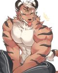  2020 abs anthro biceps chung0_0 chung0u0 clothed clothing digital_media_(artwork) felid fur hair hi_res male mammal muscular muscular_anthro muscular_male pantherine pecs simple_background solo stripes tiger 