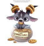  ambiguous_gender black_eyes bovid caprine chocolate_chip_cookie cookie cookie_jar cryptid-creations english_text feral food fur goat grey_body grey_fur horn humor label mammal pun simple_background solo text url visual_pun white_background 
