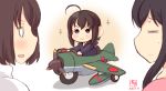  3girls :3 =_= ahoge alternate_costume artist_logo black_hair blue_eyes braid brown_hair child closed_eyes commentary_request dated e16a_zuiun ground_vehicle hyuuga_(kantai_collection) kanon_(kurogane_knights) kantai_collection multiple_girls open_mouth riding shigure_(kantai_collection) short_hair single_braid smile sparkle sweatdrop tricycle yamashiro_(kantai_collection) younger 