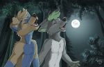  2020 akeban_bluepaw anthro black_nose canid canine canis chest_tuft claws clothed clothing detailed_background digital_media_(artwork) duo ears_back eyes_closed facial_markings floppy_ears forest full_moon fur green_pawpads head_markings head_tuft howl lagomorph leaf leporid looking_up male mammal markings moon multicolored_body multicolored_fur navel night open_mouth outside paco_wolf pandapaco pawpads pivoted_ears rabbit signature standing teeth tongue topless tree tuft two_tone_body two_tone_fur white_claws wolf 
