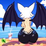  1:1 anthro bat_wings beverage big_butt breasts butt cephei chaos_emerald chiropteran clothed clothing female leggings legwear looking_away mammal membrane_(anatomy) membranous_wings outside rear_view rouge_the_bat sea side_boob sitting solo sonic_the_hedgehog_(series) thick_thighs tights topless water wide_hips wings yoga_pants 