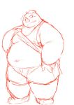  2016 anthro belly blush bottomwear chiro_(artist) clothing domestic_pig kemono male mammal moobs navel overweight overweight_anthro overweight_male shirt shorts simple_background solo suid suina sus_(pig) topwear white_background 