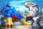  anthro avian bird boxer_briefs bulge car city clothed clothing destruction duo falco_lombardi feet fingerless_gloves gloves handwear hi_res humanoid_genitalia macro male nintendo oral_vore plantigrade rogue_(sergal) sergal sitting smoke soonico speedo star_fox swimwear topless train underwear vehicle video_games vore 