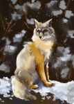  canid canine corsac_fox fennefox feral fluffy fluffy_tail forest fox fur grey_body grey_fur hi_res male mammal snow solo tree wallpaper winter yellow_eyes 