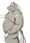  2015 anthro butt chiro_(artist) clothing equid equine horse kemono loincloth male mammal musclegut nipples simple_background solo white_background 