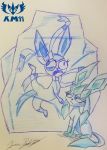  blue_body duo eeveelution female feral fluffy fluffy_tail glaceon hi_res ice knightmoonlight98 nintendo open_mouth pok&eacute;mon pok&eacute;mon_(species) simple_background sylveon video_games white_background 