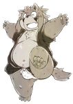  2015 anthro asian_clothing belly blush bulge canid canine canis chiro_(artist) clothing domestic_dog east_asian_clothing eyes_closed fundoshi japanese_clothing kemono male mammal overweight overweight_anthro overweight_male robe simple_background solo underwear white_background 