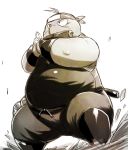  2015 anthro bottomwear chiro_(artist) clothing eulipotyphlan kemono male mammal mole_(animal) ninja overweight overweight_anthro overweight_male pants simple_background solo warrior weapon 