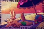  anthro ball beach bottomwear canid canine canis clothing coyote juneduck21 looney_tunes male mammal seaside shorts solo swimming swimming_trunks swimwear warner_brothers wile_e._coyote 