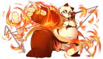  2017 absurd_res anthro black_body black_fur chiro_(artist) clothed clothing fanfan fire fur giant_panda hi_res kemono magic mammal overweight overweight_anthro red_body red_fur simple_background solo ursid weapon white_background white_body white_fur 