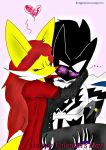  anthro armor blush breasts carrying claws clothed clothing delphox duo eyes_closed female fluffy fluffy_tail fur hi_res interspecies knightmoonlight98 love male male/female nintendo pok&eacute;mon pok&eacute;mon_(species) red_body red_fur romantic_ambiance romantic_couple simple_background video_games white_background white_body white_fur yellow_body yellow_fur zoroark 